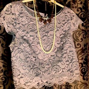 White House Black Market Grey Lace Top